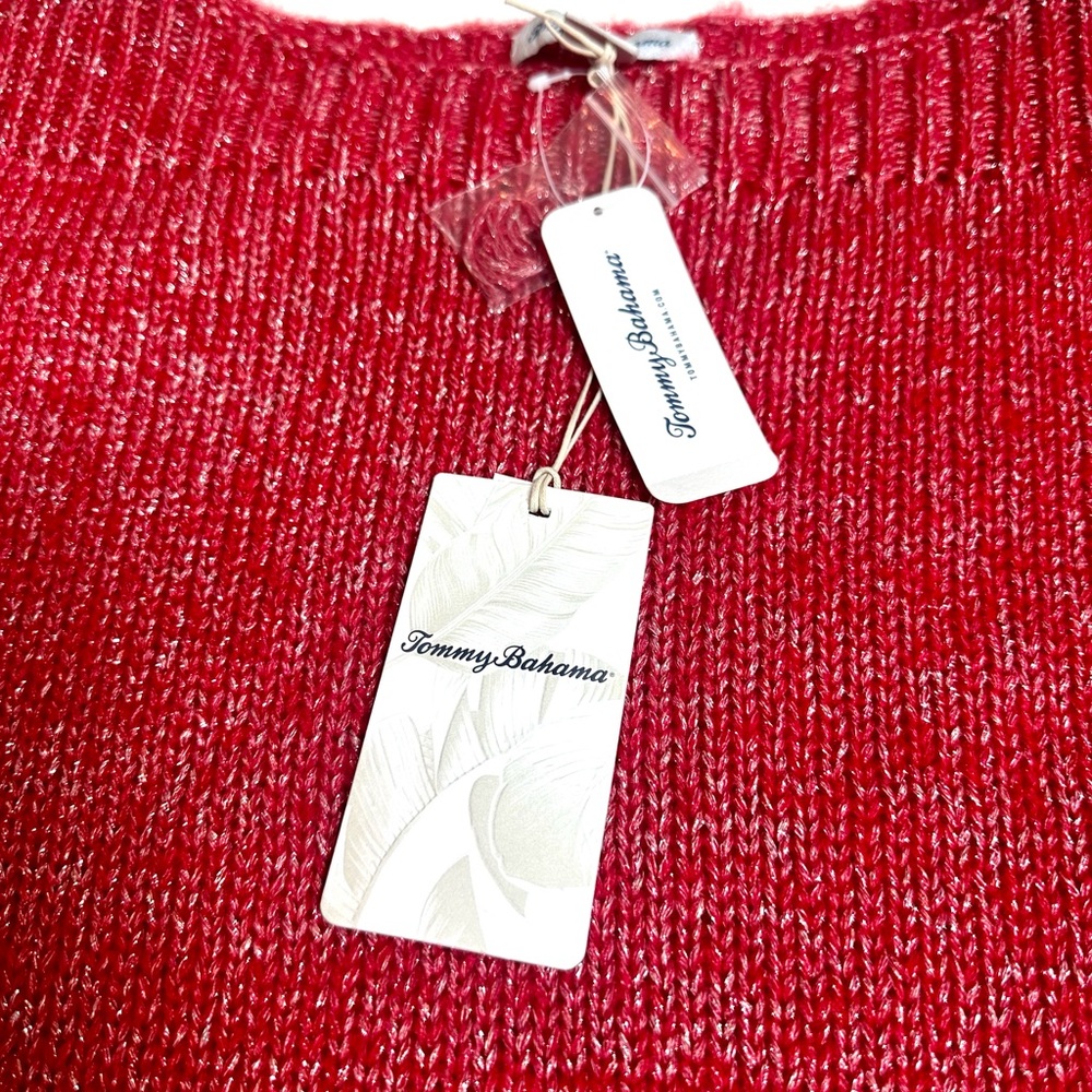 Tommy Bahama Wool Blend Shimmer Ballon Sleeve Tango Red Sweater size Large NWT - Picture 3 of 10